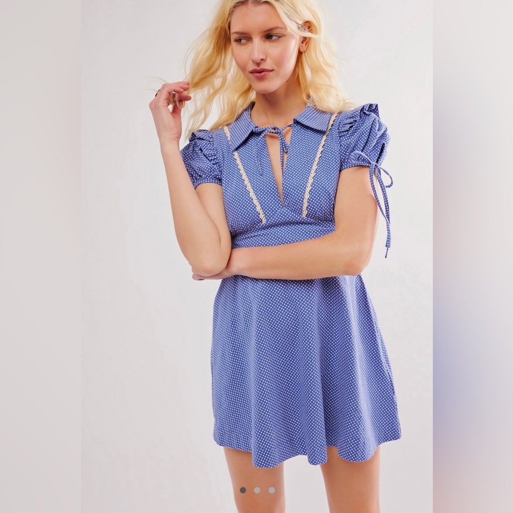 Dottie Mini Dress by Free People blue and white Large
